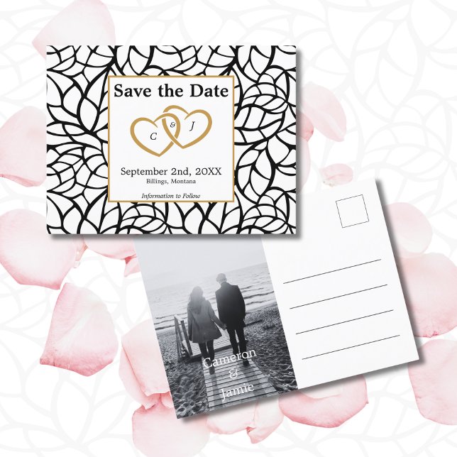 Elegant Save the Date Black & White Wedding Theme Postcard (Elegant Save the Date Black & White Wedding Theme Postcard)