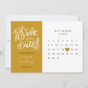 Elegant Save the Date Calendar Gold Love Heart
