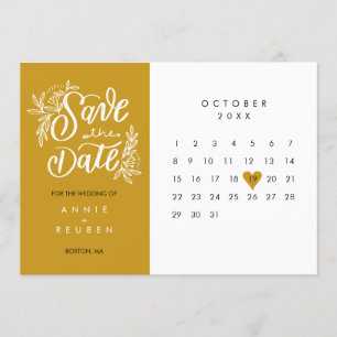 Elegant Save the Date Calendar Gold Love Heart Invitation