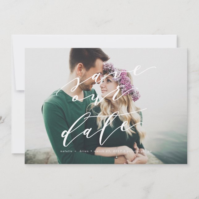 Elegant Save the Date calligraphy photo card (Front)