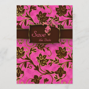 Elegant Save the Date Card Gold Pink Brown Floral