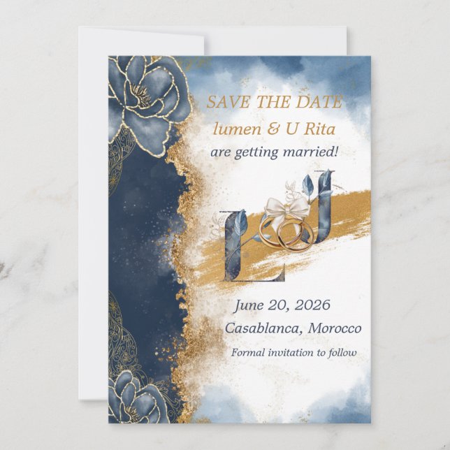 Elegant Save The Date Card | Hamza U Rita (Front)