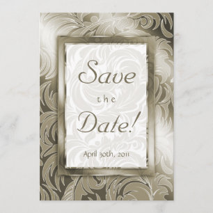 Elegant Save the Date Card Leaf Floral Gold Taupe