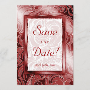 Elegant Save the Date Card Leaf Floral Silver Red