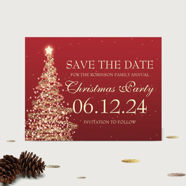 Elegant Save The Date Christmas Party Red Announcement Postcard (Creator Uploaded)