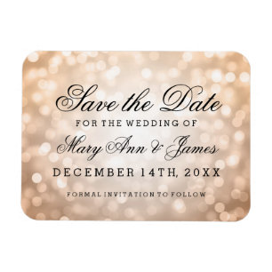 Elegant Save The Date Copper Glitter Lights Magnet