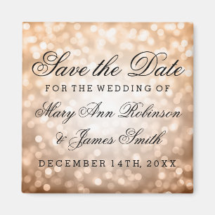 Elegant Save The Date Copper Glitter Lights Magnet