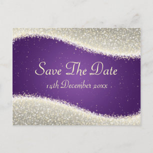 Elegant Save The Date Dazzling Sparkles Purple Announcement Postcard