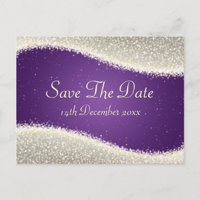Elegant Save The Date Dazzling Sparkles Purple Announcement Postcard (Front)