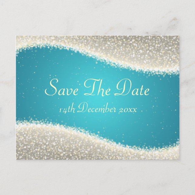 Elegant Save The Date Dazzling Sparkles Turquoise Announcement Postcard (Front)