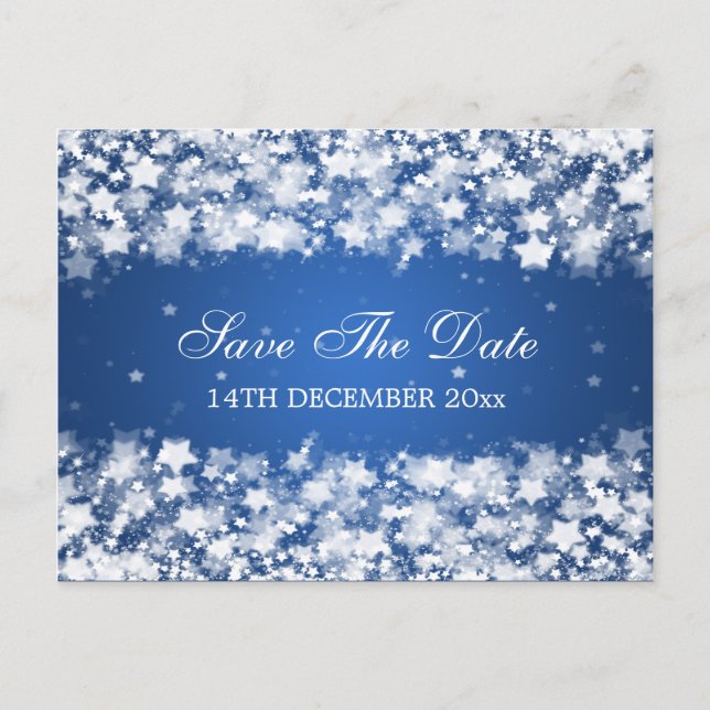 Elegant Save The Date Dazzling Stars Blue Announcement Postcard (Front)