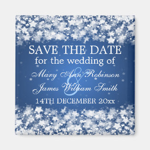 Elegant Save The Date Dazzling Stars Blue Magnet