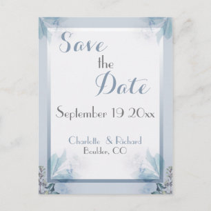Elegant Save the Date Dusty Blue Floral Watercolor Announcement Postcard