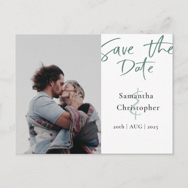 Elegant Save the Date Elegant Script Photo Collage Announcement Postcard (Front)