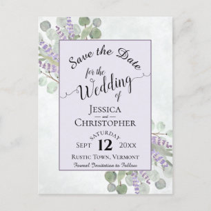 Elegant Save the Date Eucalyptus & Lavender Purple Announcement Postcard