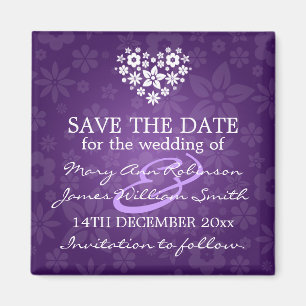 Elegant Save The Date Flowery Heart Purple Magnet