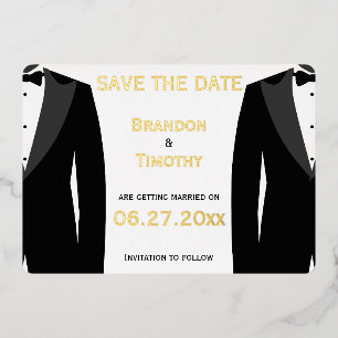Elegant Save The Date Gay Wedding Real Gold Foil