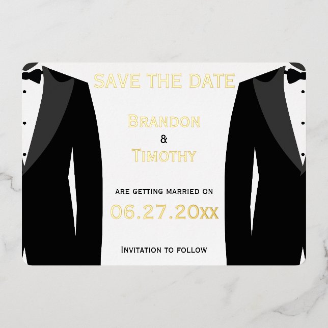 Elegant Save The Date Gay Wedding Real Gold Foil (Front)