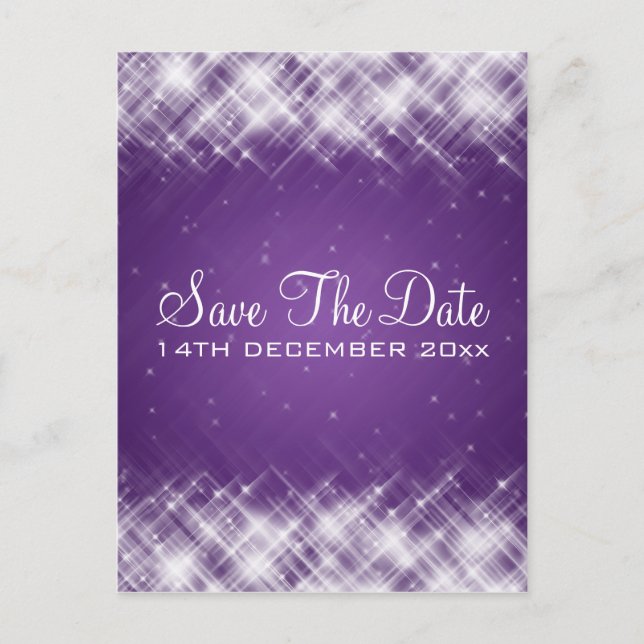 Elegant Save The Date Glamourous Sparks Purple Announcement Postcard (Front)