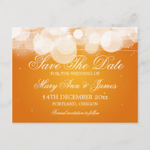 Elegant Save The Date Glow & Sparkle Orange Announcement Postcard