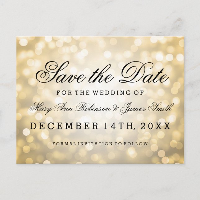 Elegant Save The Date Gold Glitter Lights Announcement Postcard (Front)