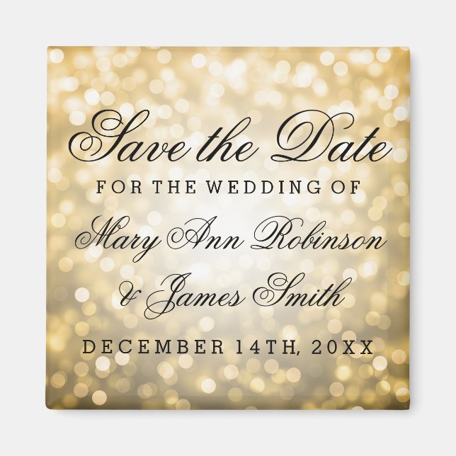 Elegant Save The Date Gold Glitter Lights Magnet (Front)