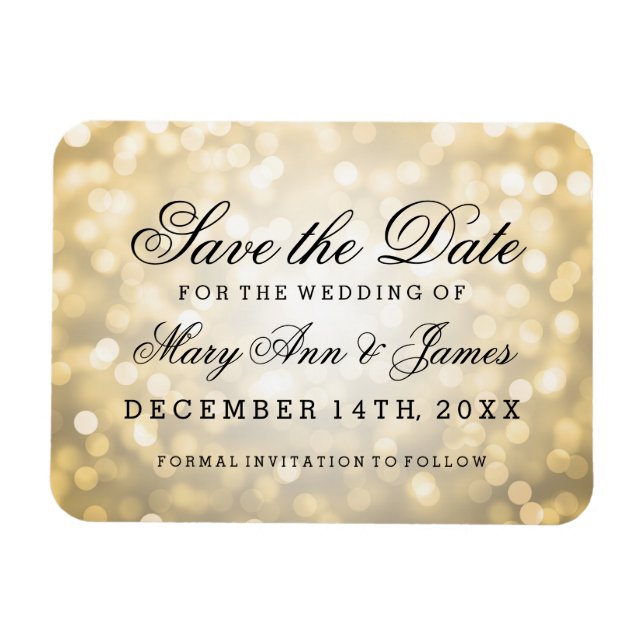 Elegant Save The Date Gold Glitter Lights Magnet (Horizontal)