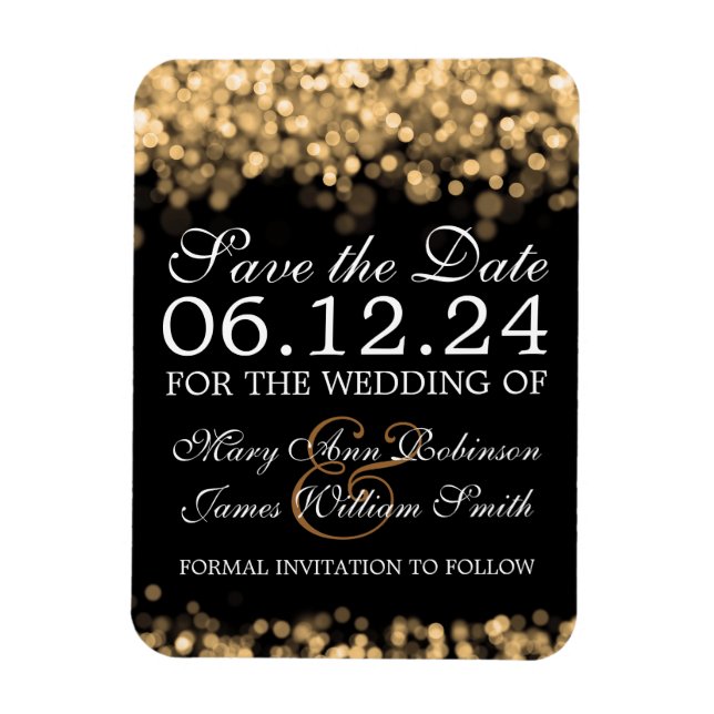 Elegant Save The Date Gold Lights Magnet (Vertical)