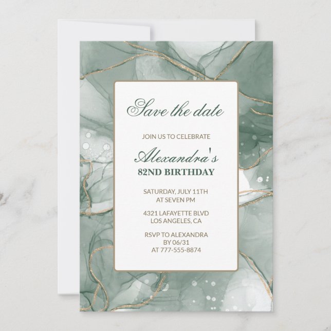 Elegant Save the date Green 82nd birthday Invitation (Front)