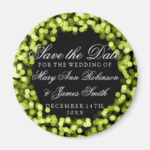 Elegant Save The Date Green Sparkly Lights Magnet