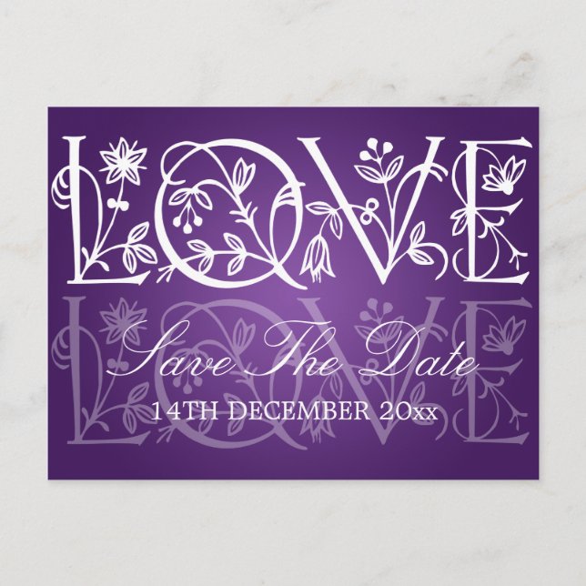 Elegant Save The Date Love Flourish Purple Announcement Postcard (Front)