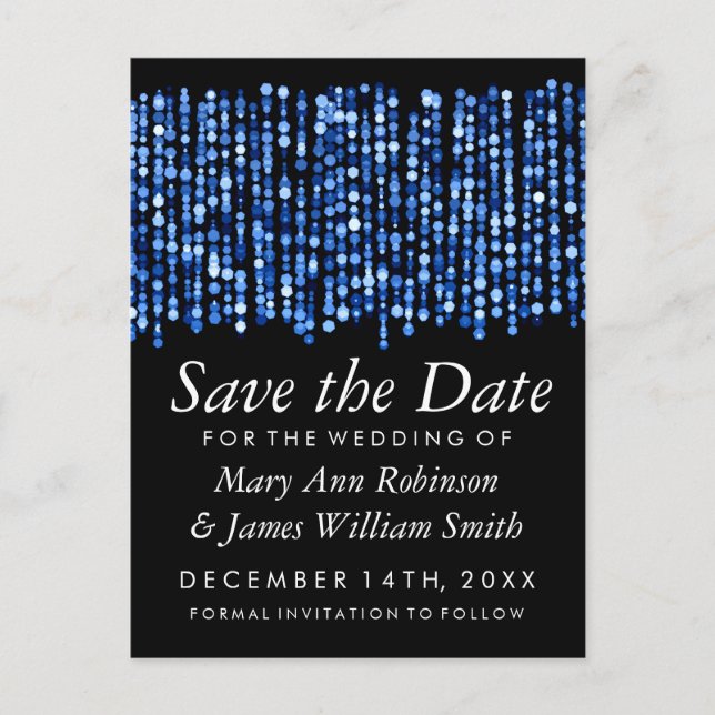 Elegant Save The Date Modern Blue Lights Announcement Postcard (Front)