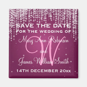 Elegant Save The Date Night Dazzle Berry Pink Magnet
