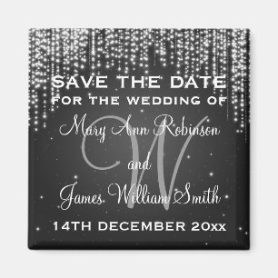 Elegant Save The Date Night Dazzle Black Magnet