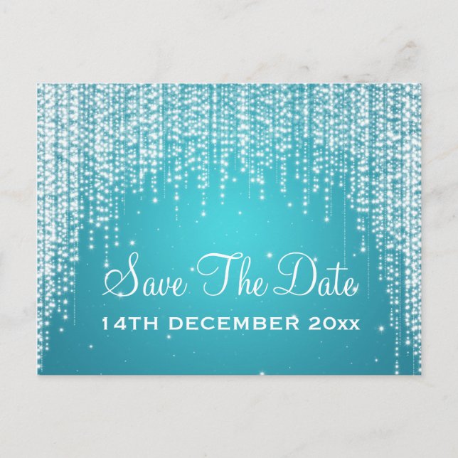 Elegant Save The Date Night Dazzle Blue Announcement Postcard (Front)