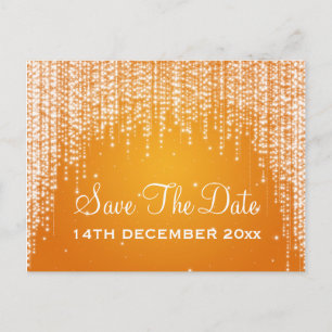 Elegant Save The Date Night Dazzle Orange Announcement Postcard