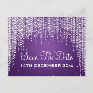 Elegant Save The Date Night Dazzle Purple Announcement Postcard
