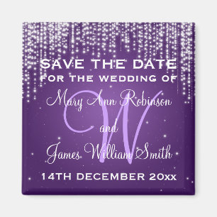 Elegant Save The Date Night Dazzle Purple Magnet