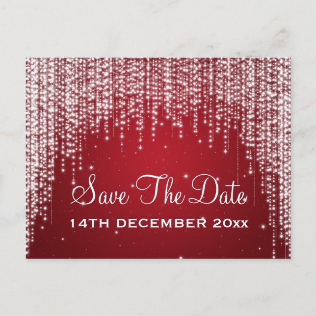 Elegant Save The Date Night Dazzle Red Announcement Postcard (Front)