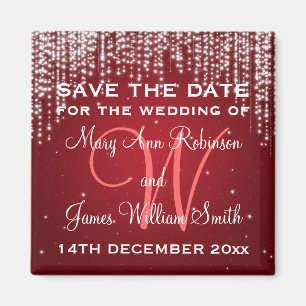 Elegant Save The Date Night Dazzle Red Magnet