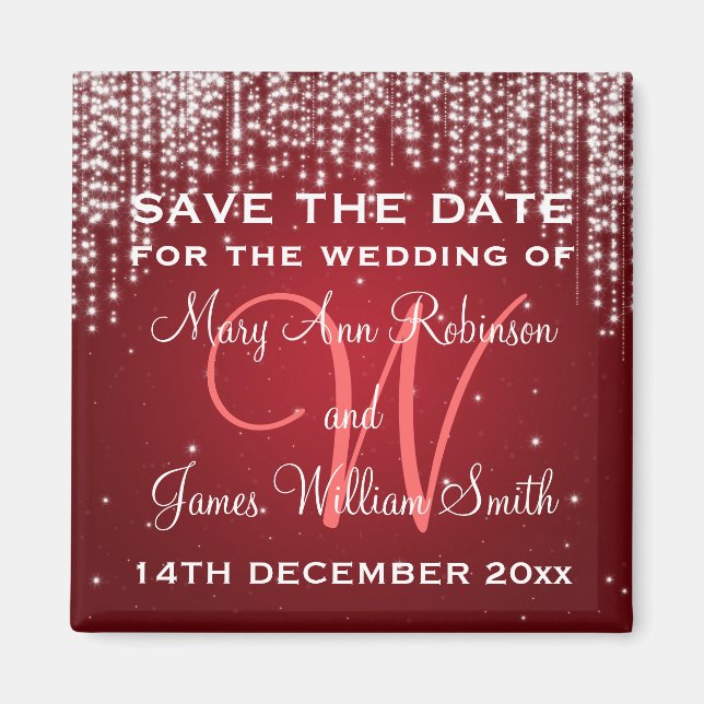 Elegant Save The Date Night Dazzle Red Magnet (Front)