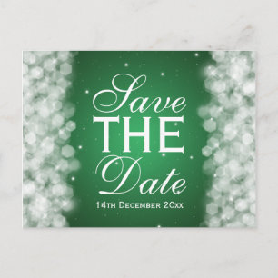Elegant Save The Date Party Sparkle Emerald Green Announcement Postcard