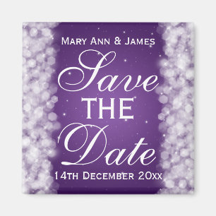 Elegant Save The Date Party Sparkle Purple Magnet