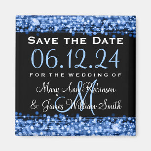Elegant Save The Date Party Sparkles Blue Magnet