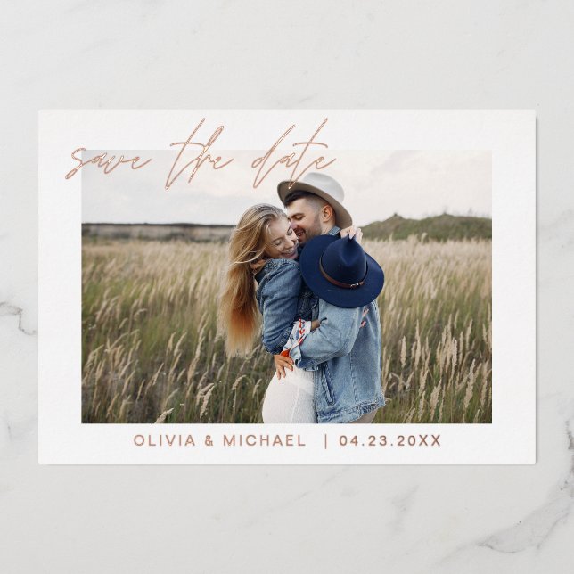 Elegant Save the Date Photo Minimalist Rose Gold (Front)