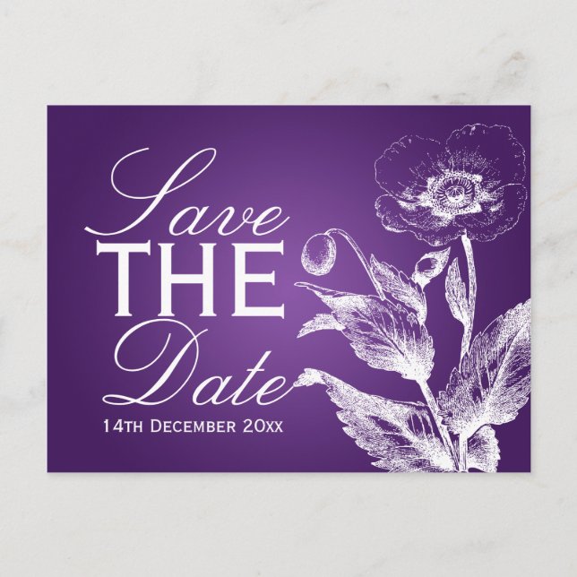 Elegant Save The Date Poppy Purple Announcement Postcard (Front)