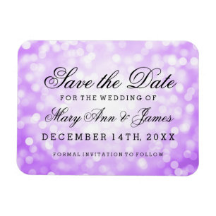 Elegant Save The Date Purple Glitter Lights Magnet