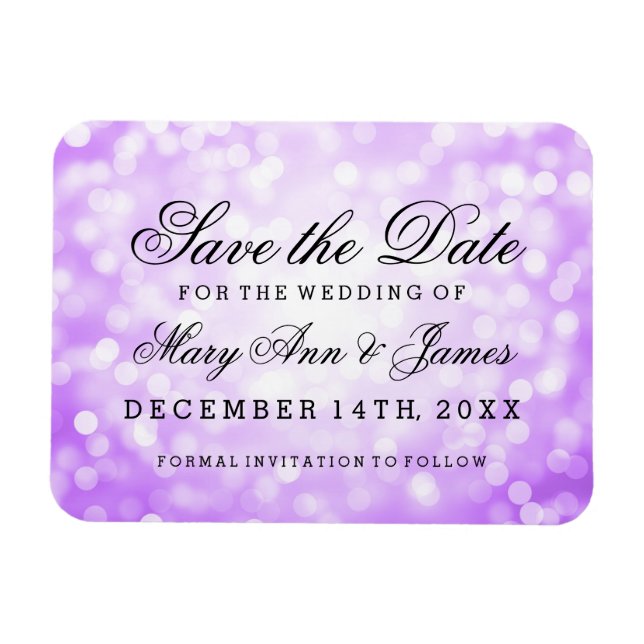 Elegant Save The Date Purple Glitter Lights Magnet (Horizontal)