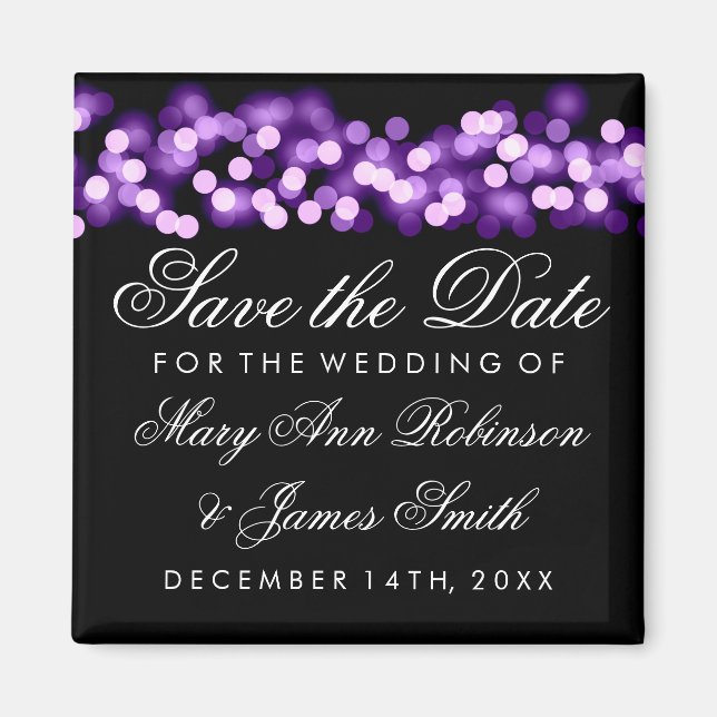 Elegant Save The Date Purple Hollywood Glam Magnet (Front)