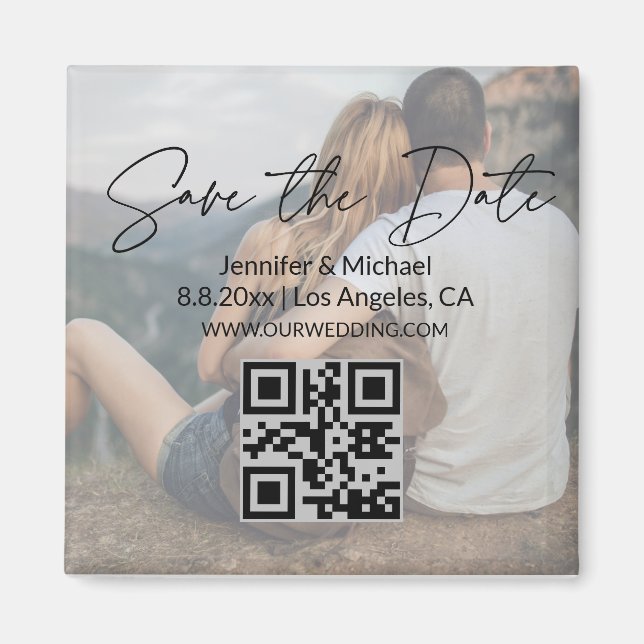 elegant save the date,qr code couple faded photo magnet (Front)